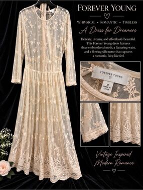 Forever Young Baby Pink Embroidered Sheer Long Sleeve Dress